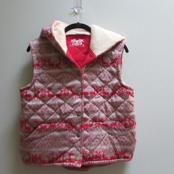 |Free People| Red Reindeer Love Quilted Vest Sz L - Picture 2 of 4